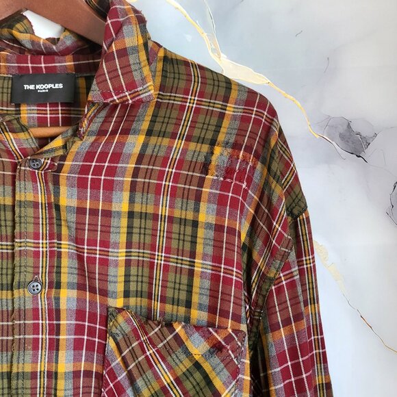 The Kooples Size Large Long Sleeve Destroyed Plaid Button Up Shirt - Picture 2 of 15